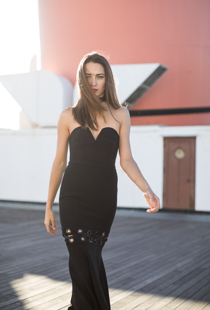 Red Carpet worthy. Blogger model Xenia Mz photographed on Queen Mary by photographer Samuel Black