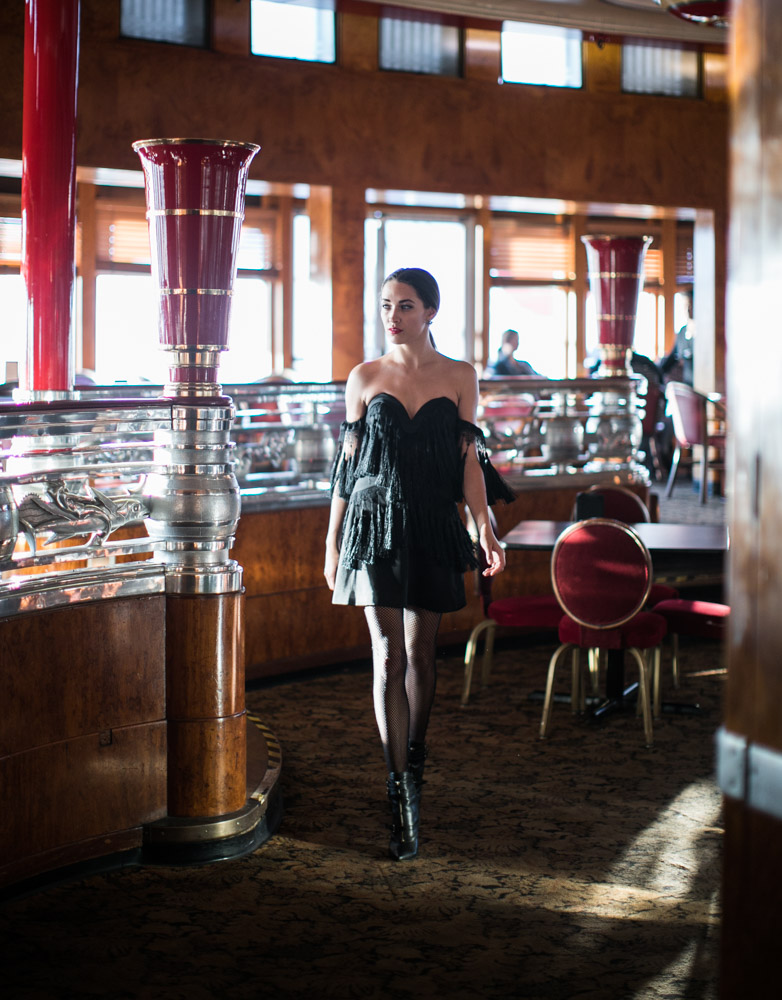 Red Carpet worthy. Blogger model Xenia Mz photographed on Queen Mary by photographer Samuel Black