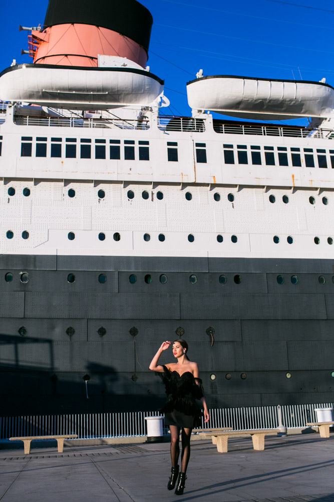 Red Carpet worthy. Blogger model Xenia Mz photographed on Queen Mary by photographer Samuel Black