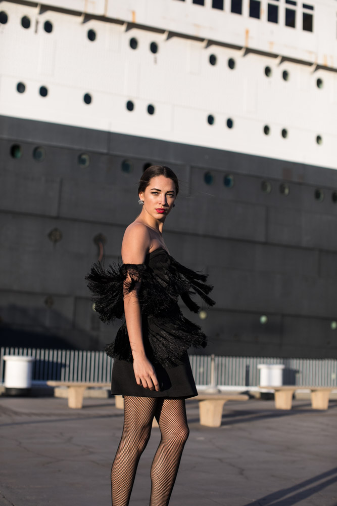 Red Carpet worthy. Blogger model Xenia Mz photographed on Queen Mary by photographer Samuel Black