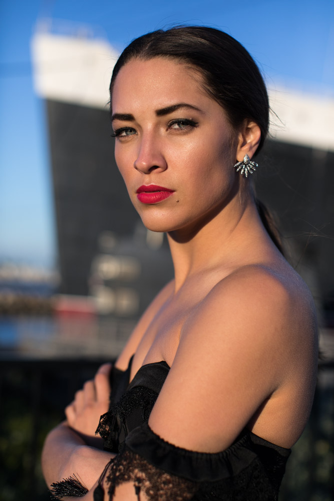 Red Carpet worthy. Blogger model Xenia Mz photographed on Queen Mary by photographer Samuel Black