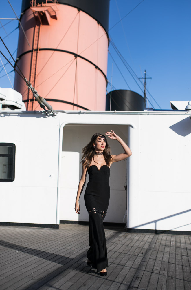 Red Carpet worthy. Blogger model Xenia Mz photographed on Queen Mary by photographer Samuel Black